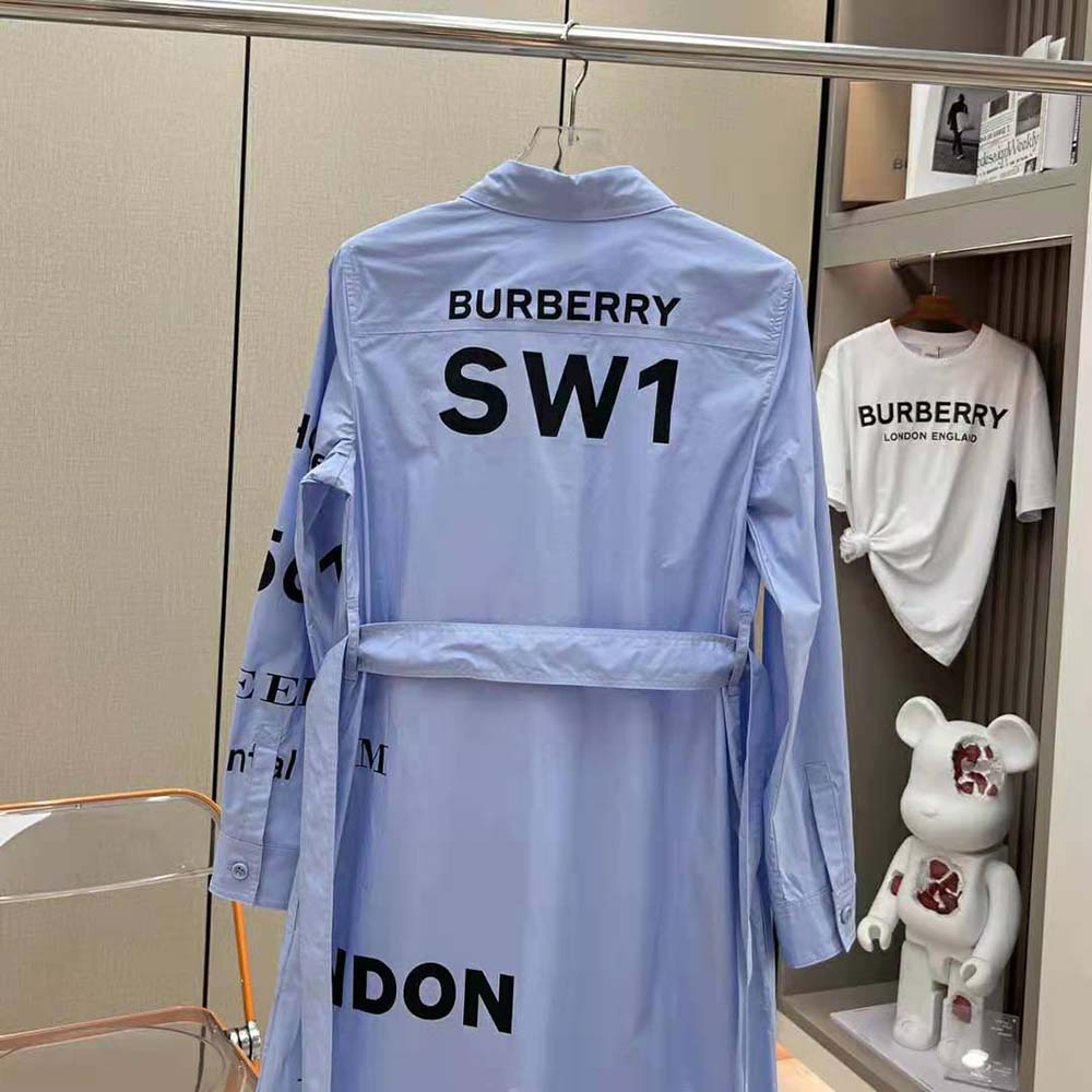 Burberry Women Vintage Check Cotton Tie-waist Shirt Dress-Blue - image 7