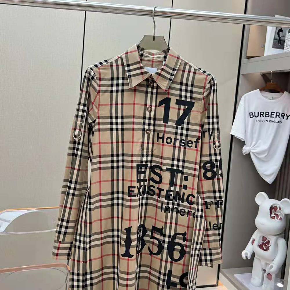 Burberry Women Vintage Check Cotton Tie-waist Shirt Dress-Brown - image 7