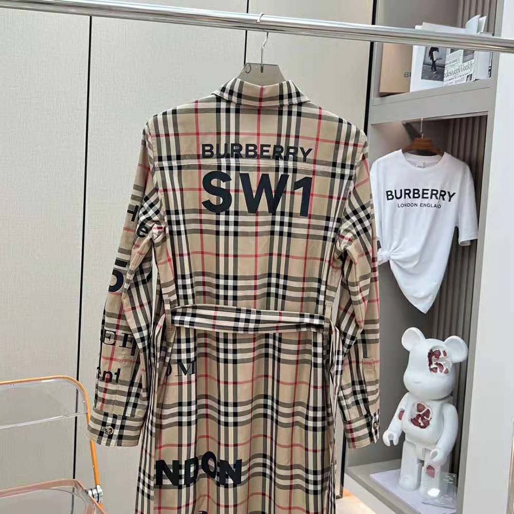 Burberry Women Vintage Check Cotton Tie-waist Shirt Dress-Brown - image 8