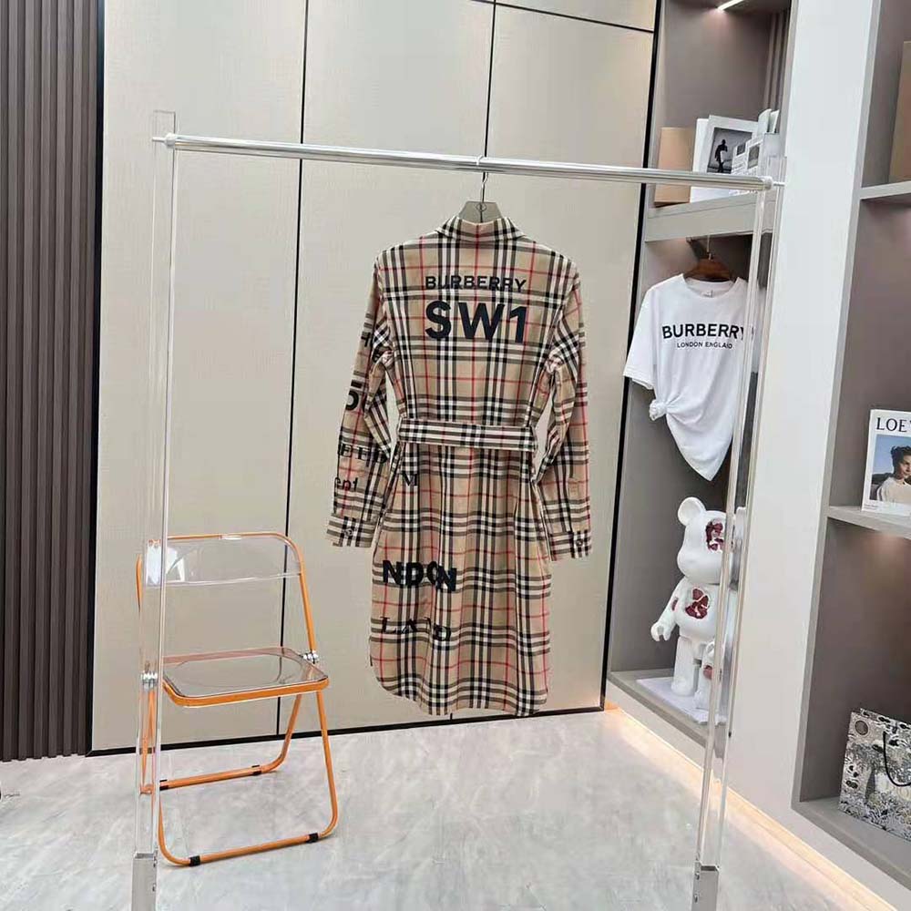 Burberry Women Vintage Check Cotton Tie-waist Shirt Dress-Brown - image 4