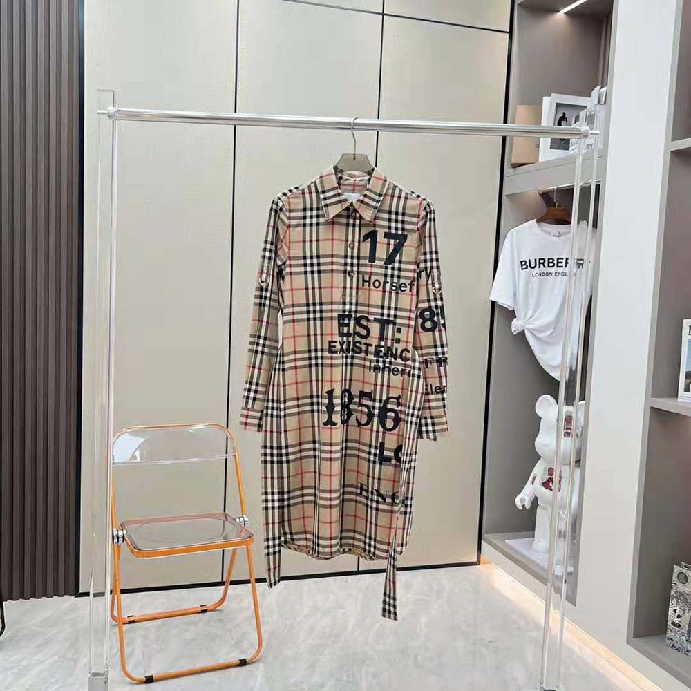 Burberry Women Vintage Check Cotton Tie-waist Shirt Dress-Brown - image 5