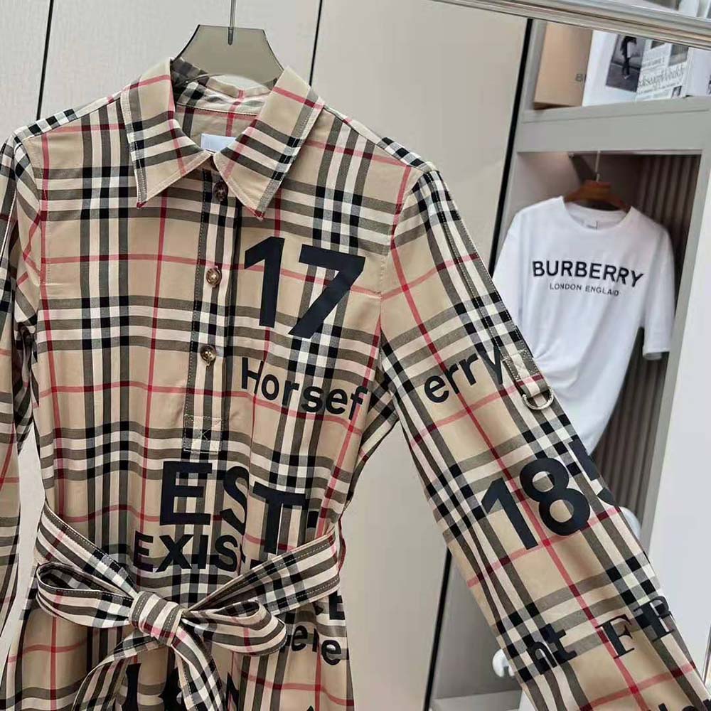 Burberry Women Vintage Check Cotton Tie-waist Shirt Dress-Brown - image 9