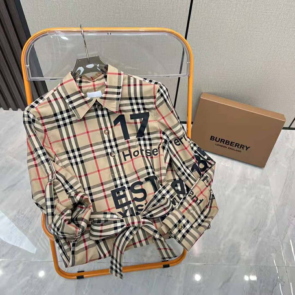 Burberry Women Vintage Check Cotton Tie-waist Shirt Dress-Brown - image 6