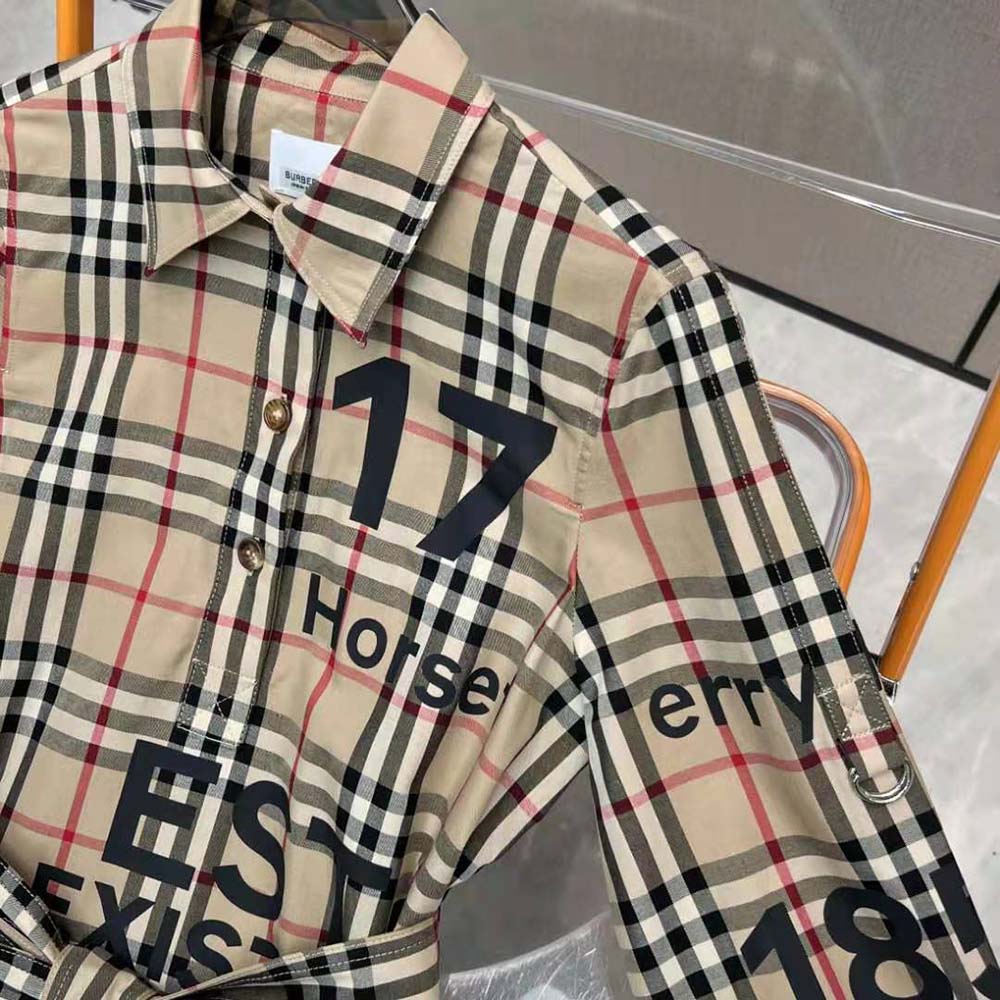 Burberry Women Vintage Check Cotton Tie-waist Shirt Dress-Brown - image 10