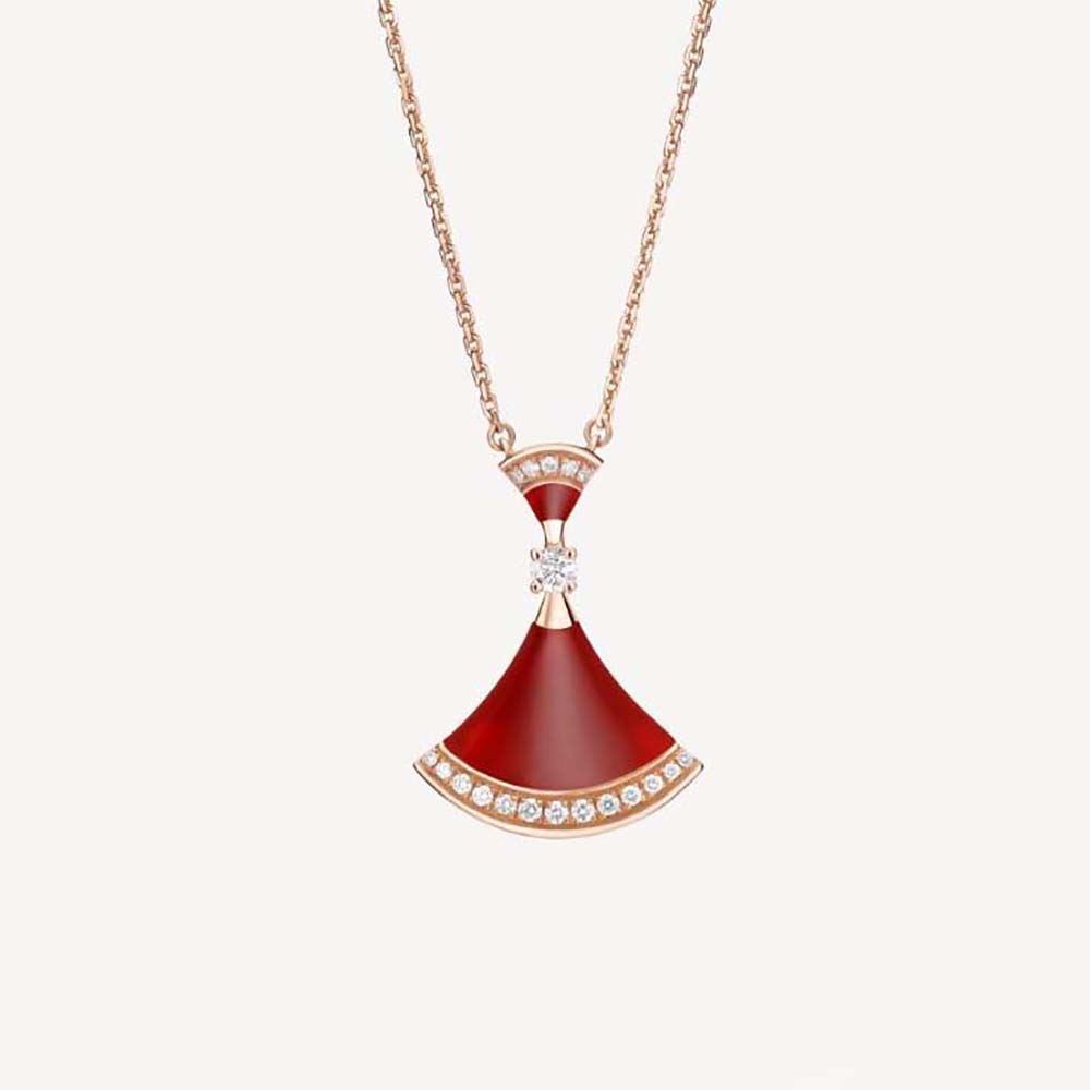 Front view of Bvlgari Women DIVAS’ DREAM Necklace with red pendant