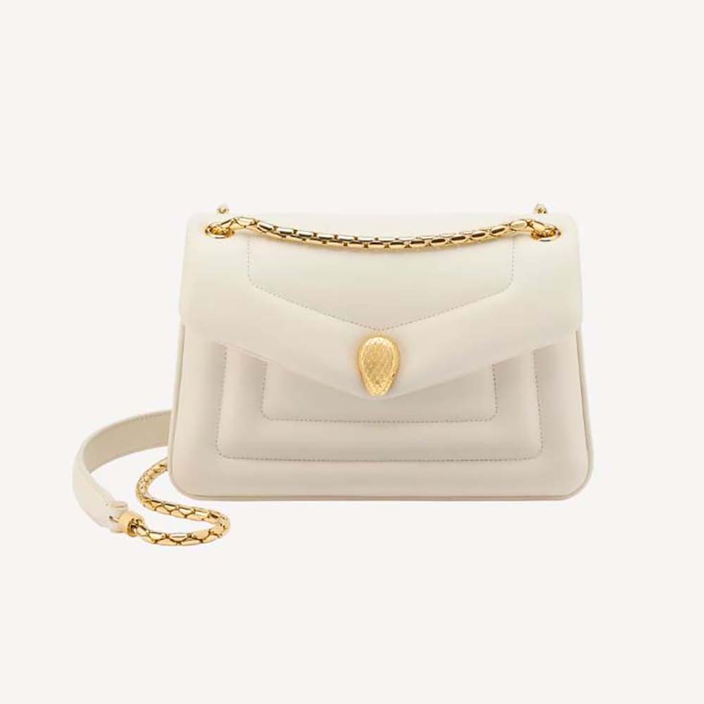 Front view of Bvlgari Women Serpenti Reverse Shoulder Bag-White