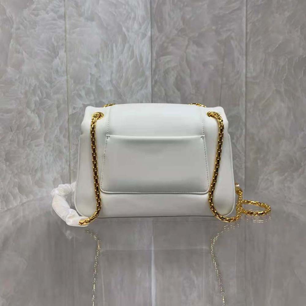 Side angle showing curved silhouette of Bvlgari Women Serpenti Reverse Shoulder Bag-White