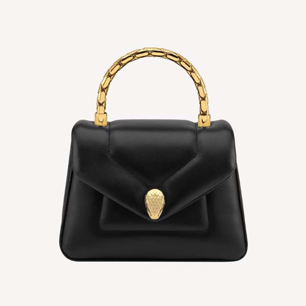 Front angle view of Bvlgari Women Serpenti Reverse Top Handle-Black handbag