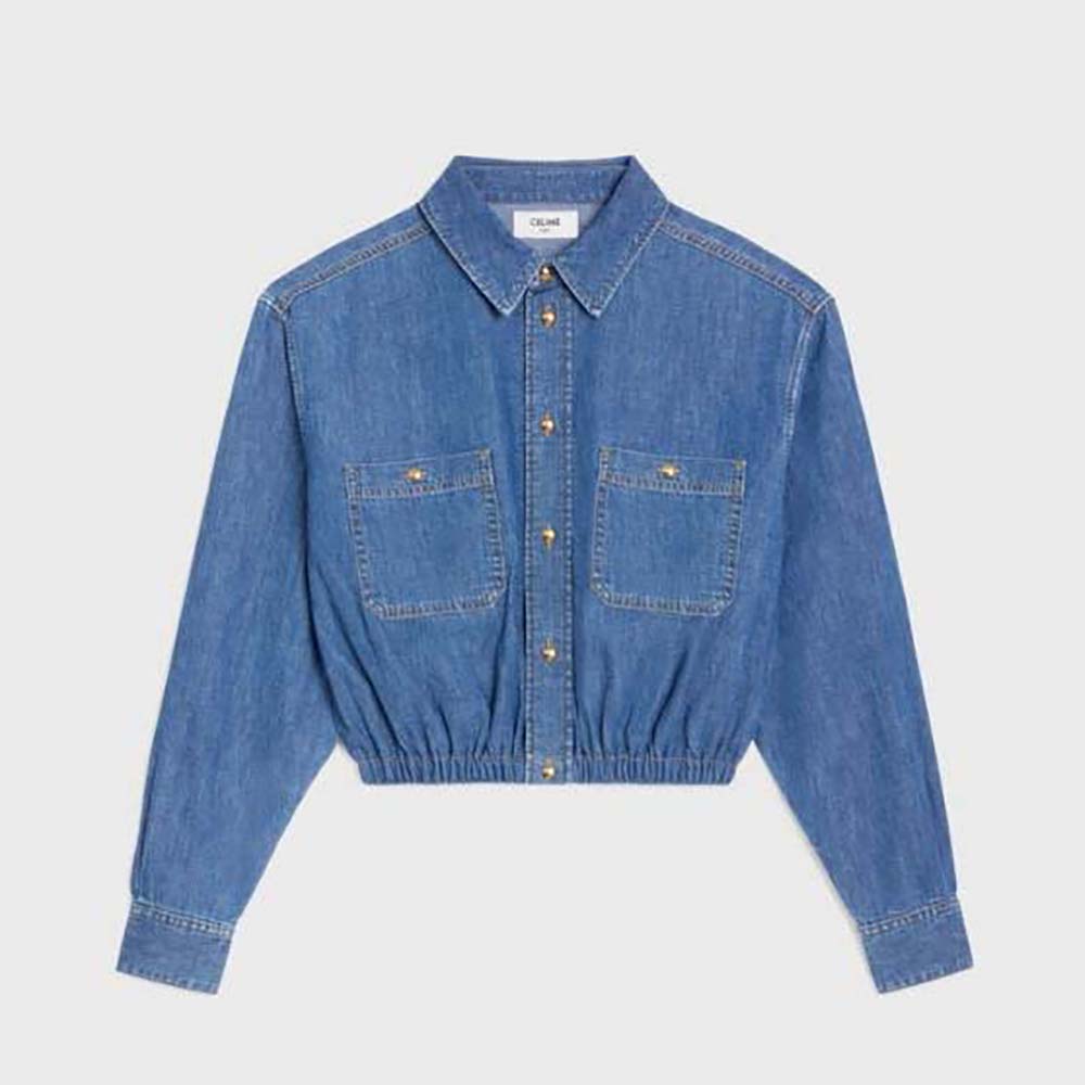 Front view of Celine Women Cropped Shirt in Union Ocean Wash Denim