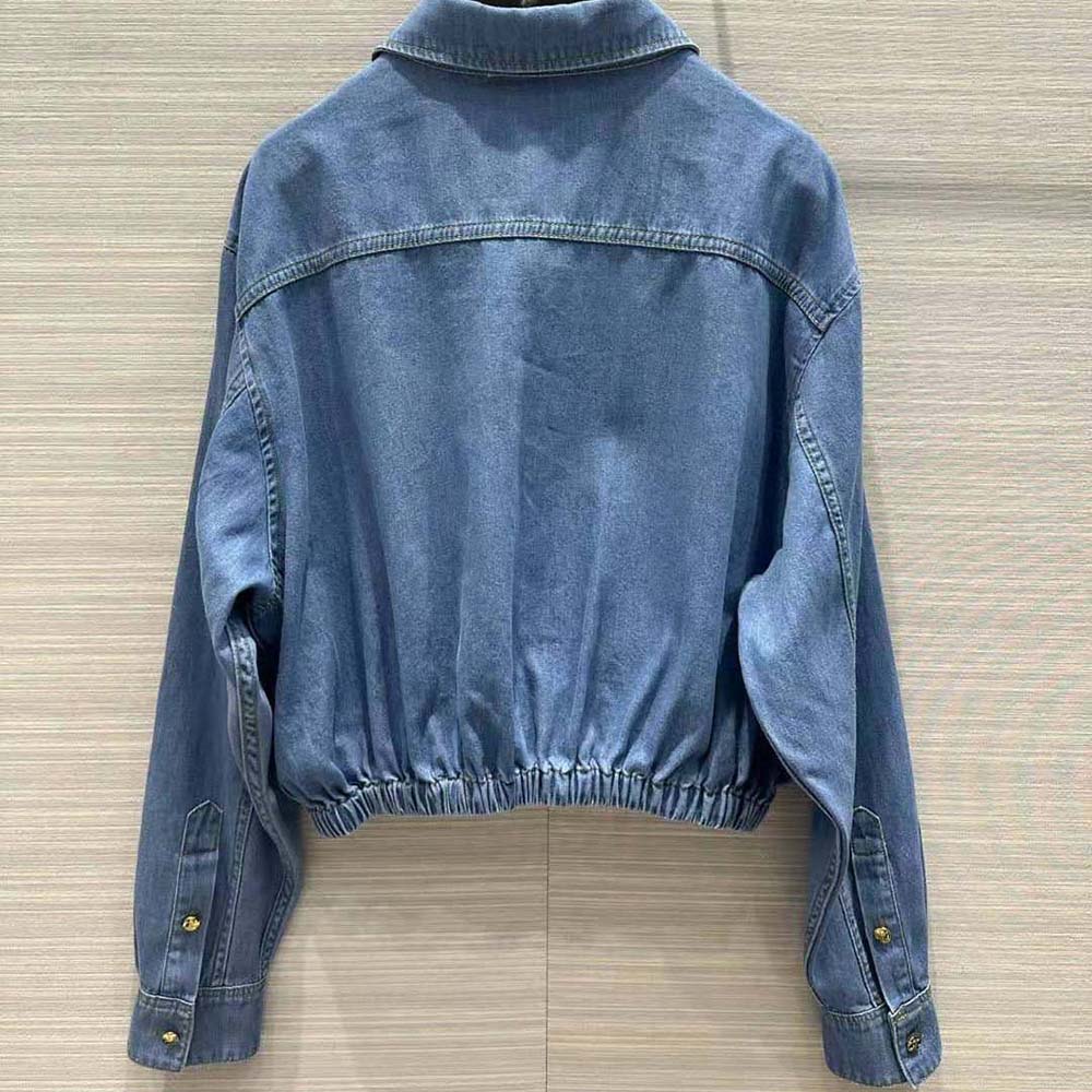 Side angle showing cropped silhouette of Celine Women Denim Shirt