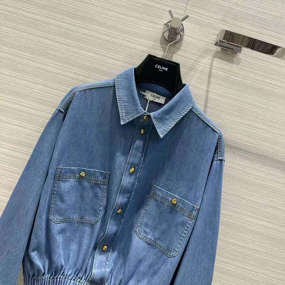 Celine Women Cropped Shirt in Union Ocean Wash Denim - image 4