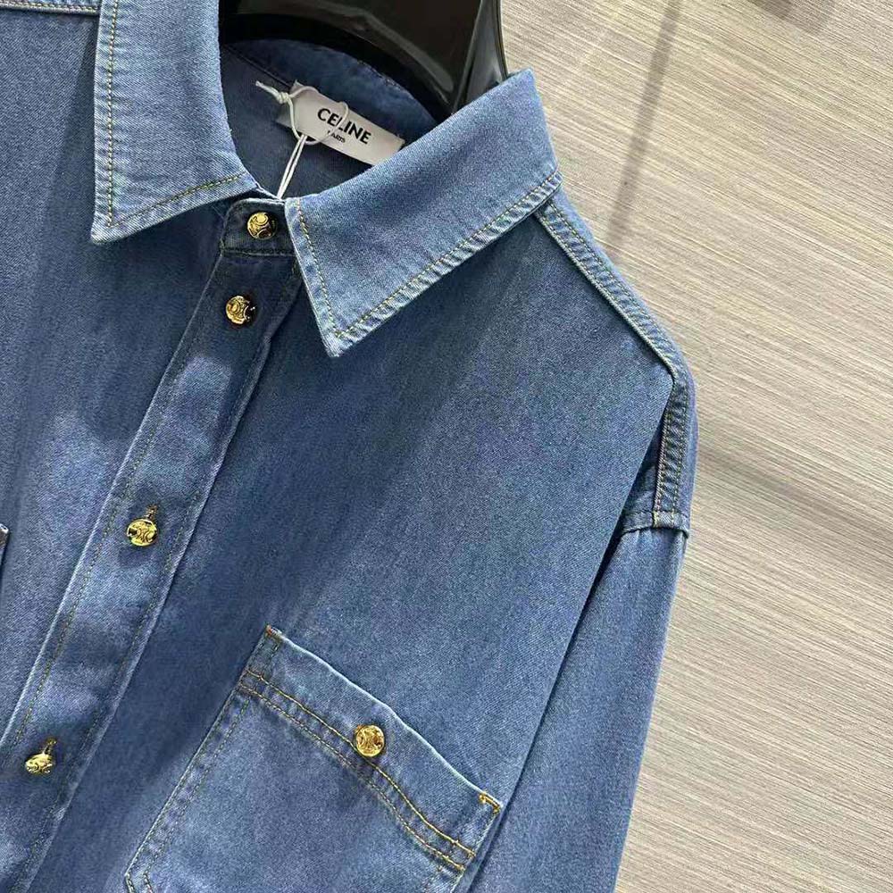 Celine Women Cropped Shirt in Union Ocean Wash Denim - image 6