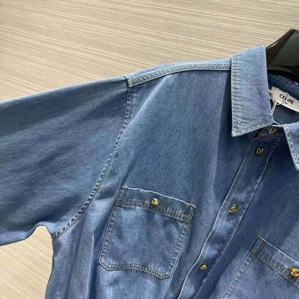 Celine Women Cropped Shirt in Union Ocean Wash Denim - image 5