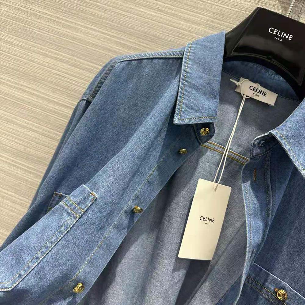 Celine Women Cropped Shirt in Union Ocean Wash Denim - image 10