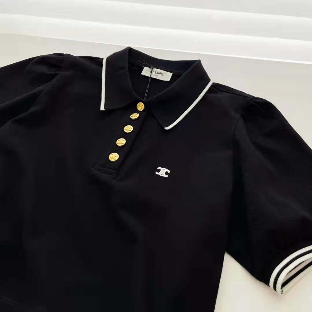 Celine Women Cropped Triomphe Polo Shirt in Cotton Piqué - image 6