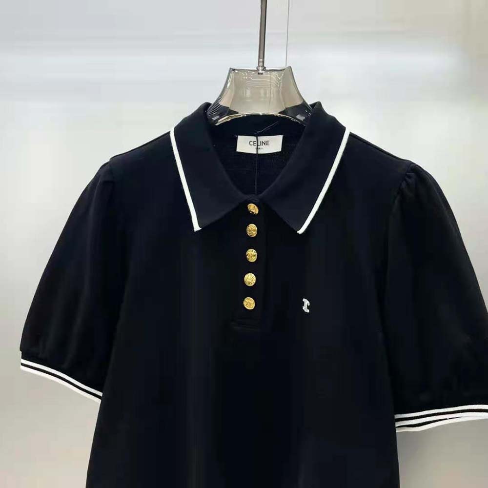 Celine Women Cropped Triomphe Polo Shirt in Cotton Piqué - image 4