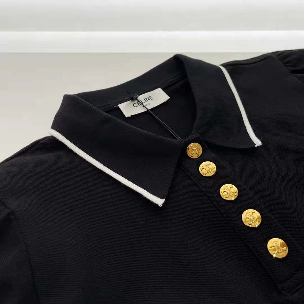 Celine Women Cropped Triomphe Polo Shirt in Cotton Piqué - image 8