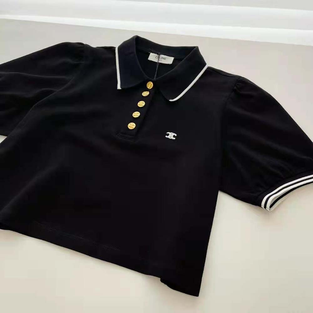 Celine Women Cropped Triomphe Polo Shirt in Cotton Piqué - image 5