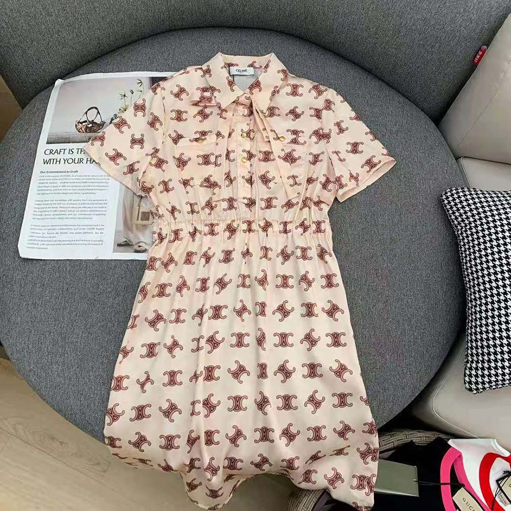Close-up of lavallière tie neckline on Celine Women Lavallière Dress
