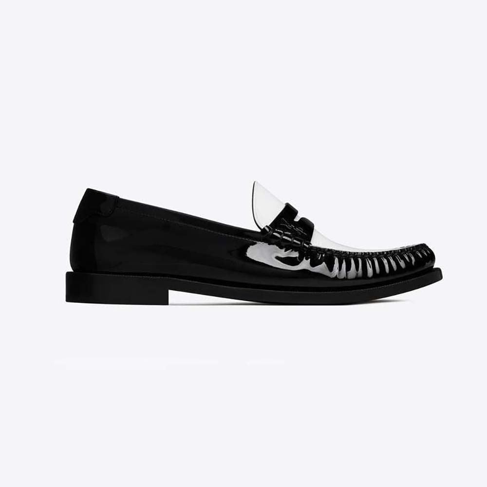 Side view of Celine Women Le Loafer Penny Slippers in Patent Leather-White