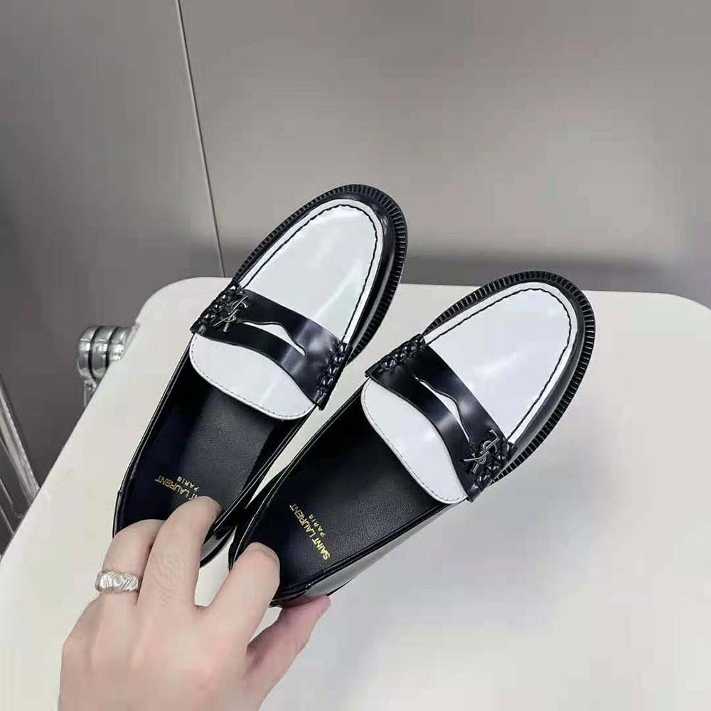 Top-down look at white Celine Women Le Loafer Penny Slippers silhouette