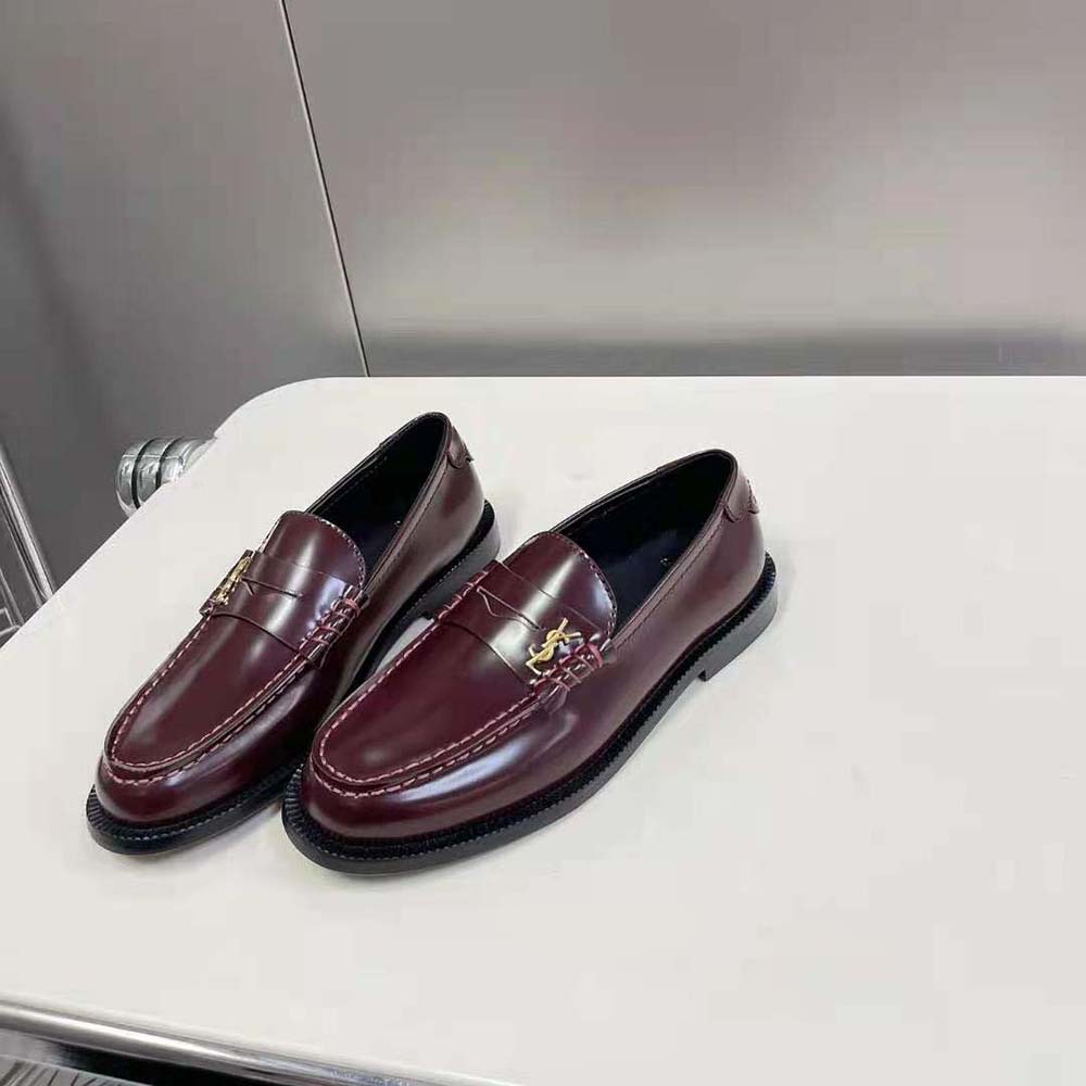 Overhead view of Celine Women Le Loafer Penny Slippers showing smooth leather