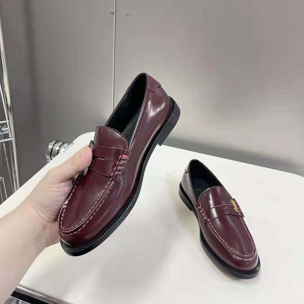 Celine Women Le Loafer Penny Slippers in Smooth Leather-Maroon - image 5