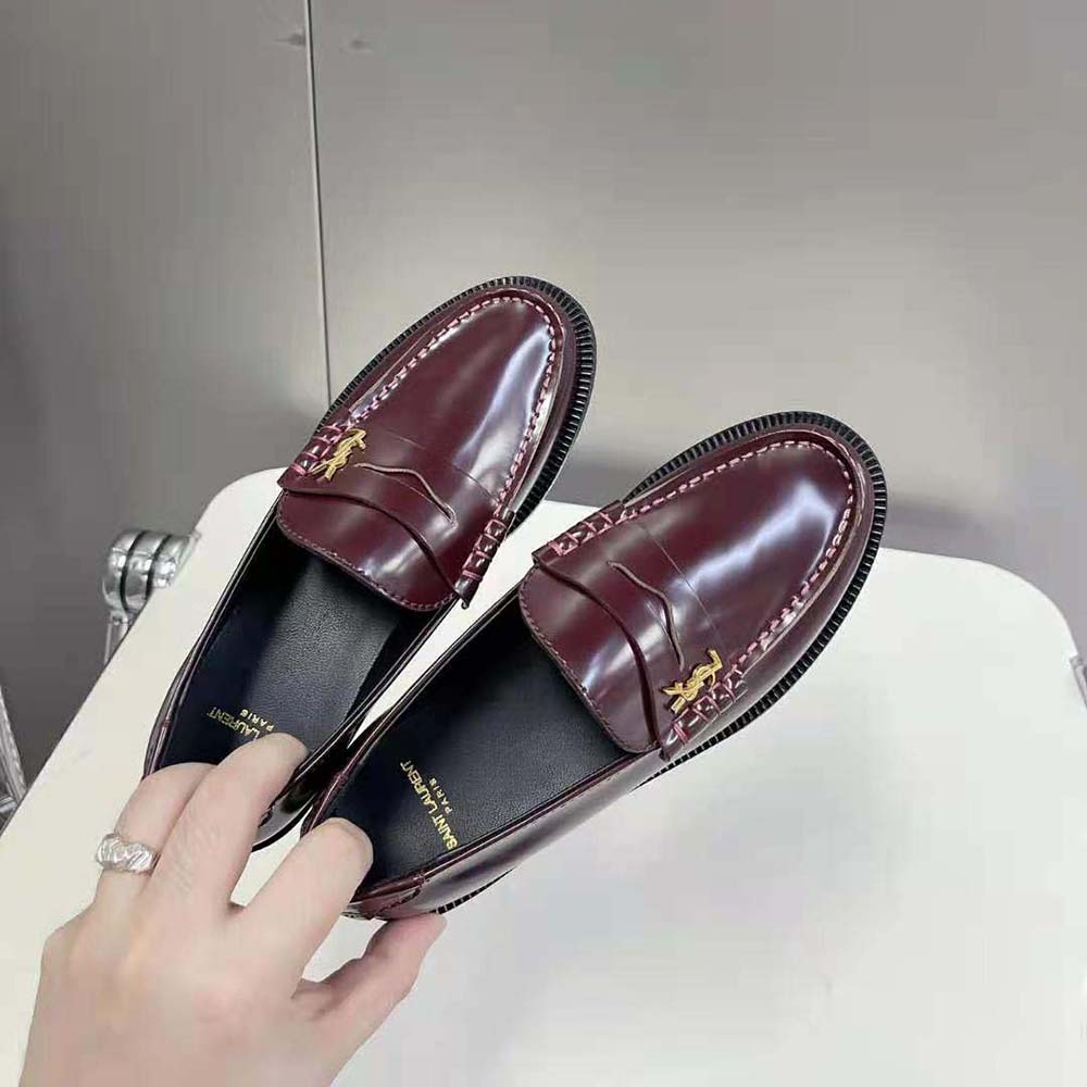 Celine Women Le Loafer Penny Slippers in Smooth Leather-Maroon - image 4