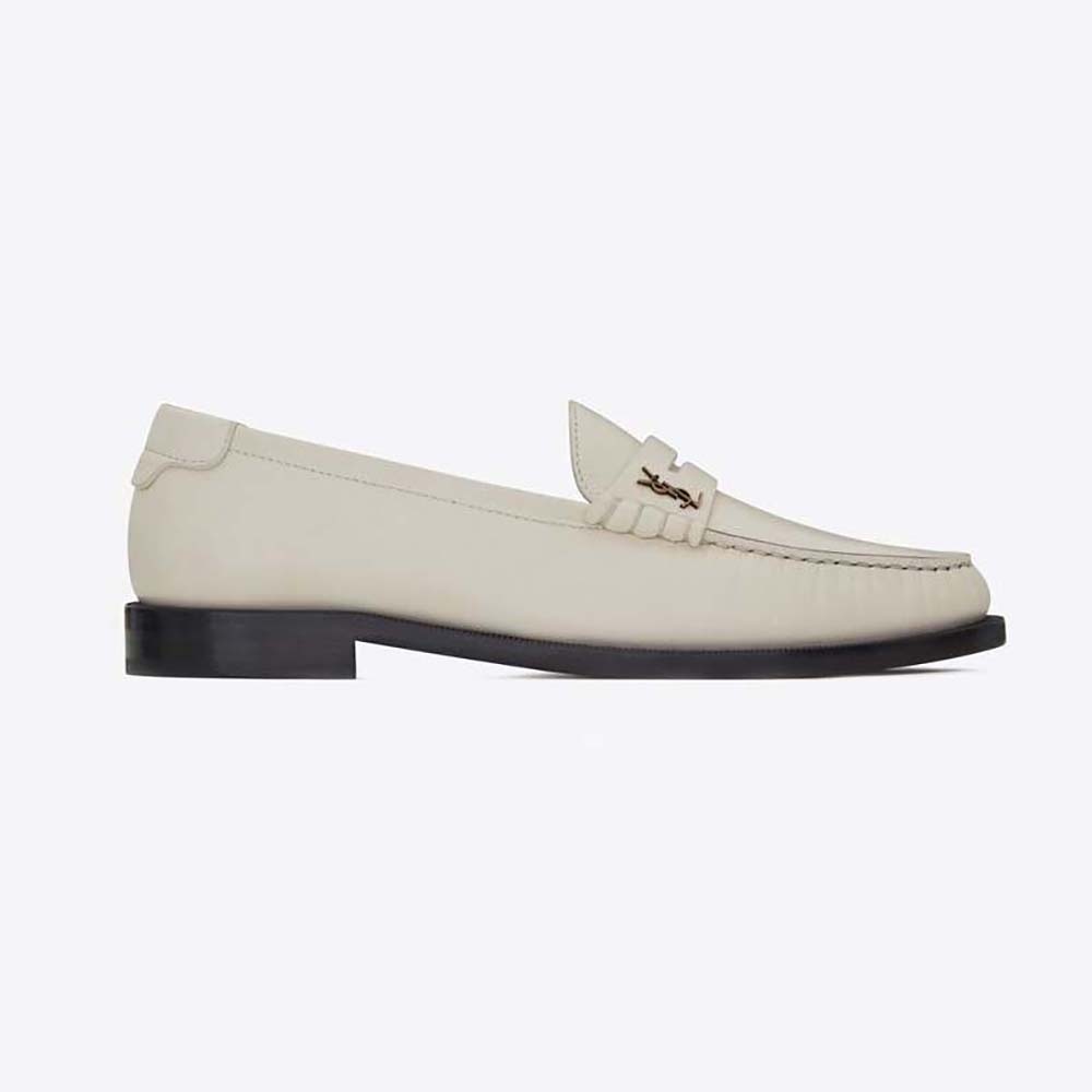 Side profile of Celine Women Le Loafer Penny Slippers in Smooth Leather-White