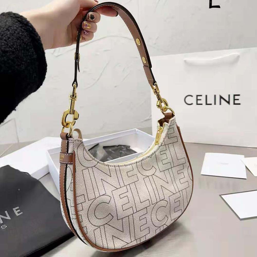 Close-up of Celine all-over print and gold-tone hardware details
