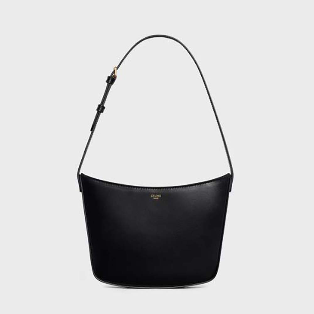 Front view of Celine Women Medium Celine Croque Bag in Shiny Calfskin-Black