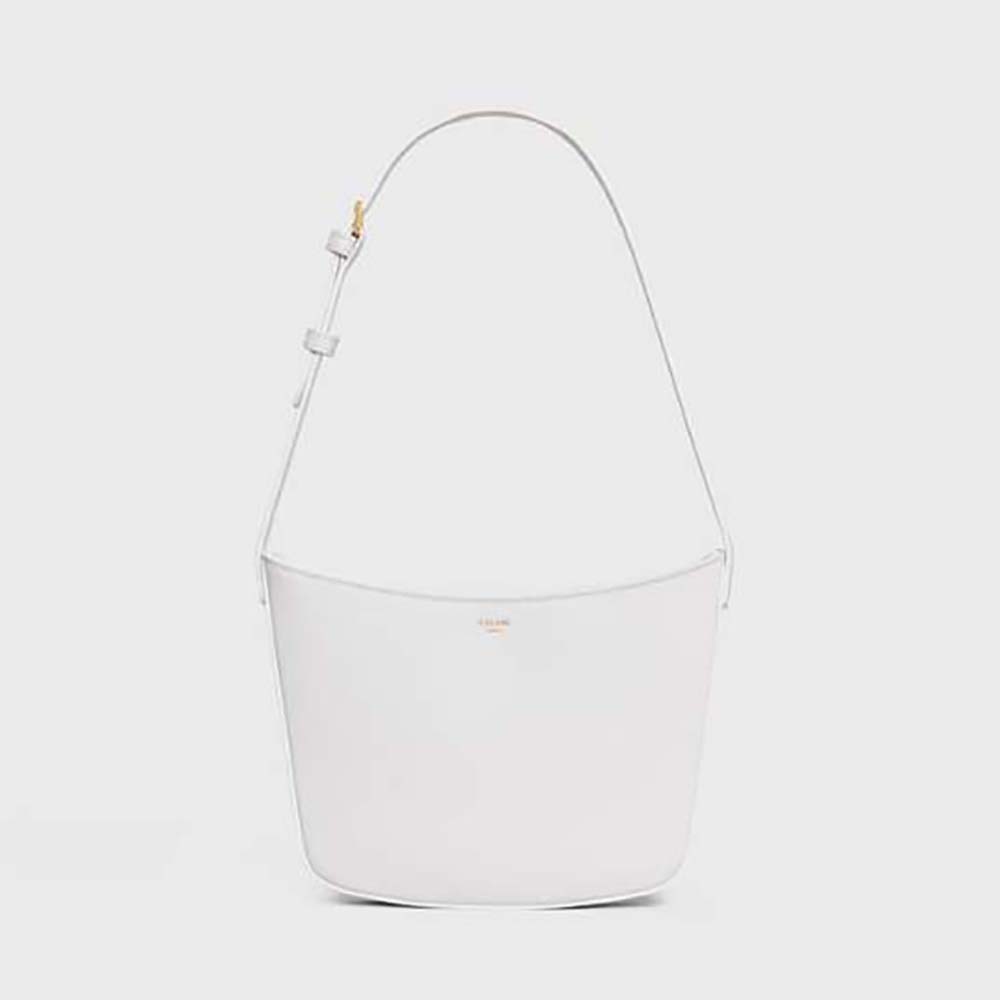 Front view of Celine Women Medium Celine Croque Bag in Shiny Calfskin-White
