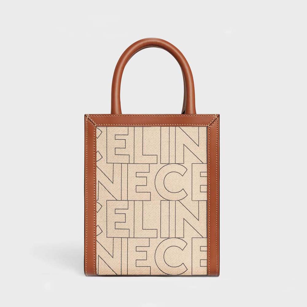 Front angle of Celine Women Mini Vertical Cabas Celine in beige textile