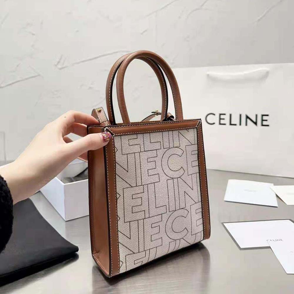Side view showing compact shape of Celine Women Mini Vertical Cabas Celine
