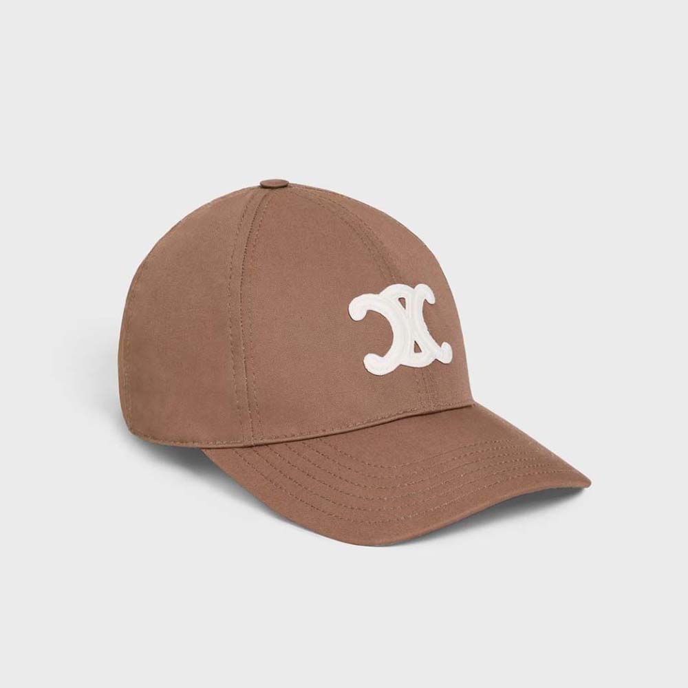 Front view of Celine Women Triomphe Baseball Cap in brown cotton