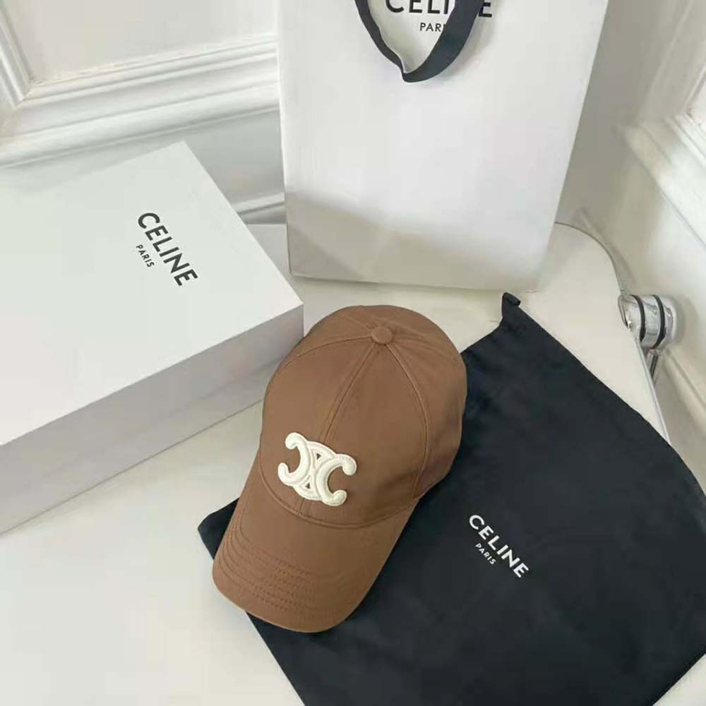 Close-up of gold Triomphe logo on Celine Women Triomphe Baseball Cap
