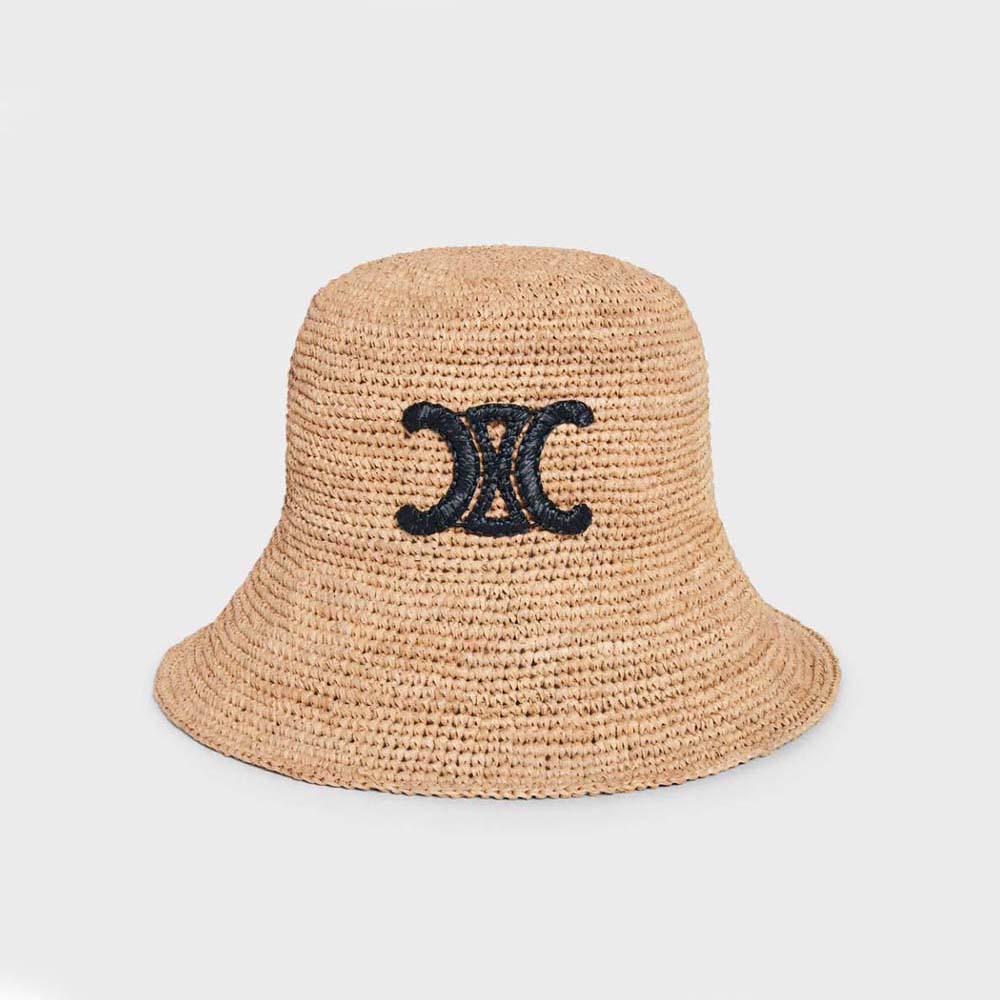 Front view of Celine Women Triomphe Hat in Raphia showing wide brim