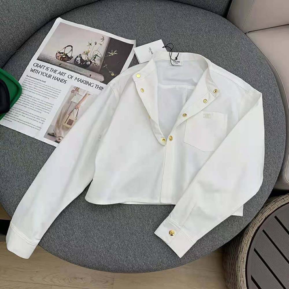 Celine Women Triomphe Pea Jacket in Optic White Denim - image 5