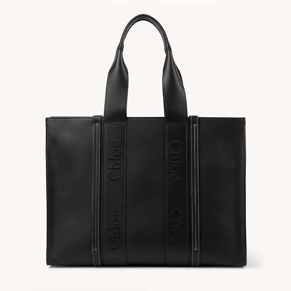 Front view of Chloe Women Large Woody Tote Bag with embroidered logo