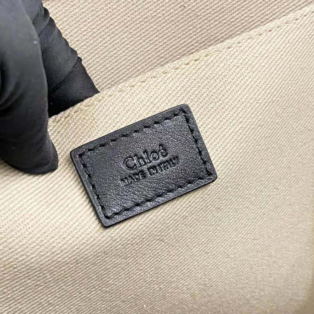 Chloe Women Large Woody Tote Bag with Embroidered Chloé Logo-Black - image 10