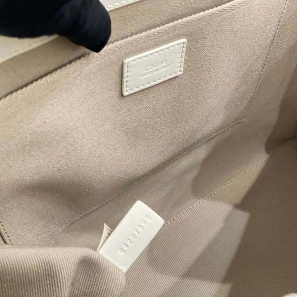 Chloe Women Large Woody Tote Bag with Embroidered Chloé Logo-White - image 9