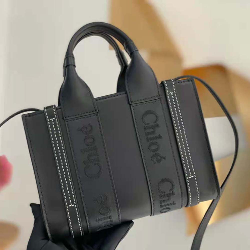 Chloe Women Mini Woody Tote Bag with Embroidered Chloé Logo-Black - image 4