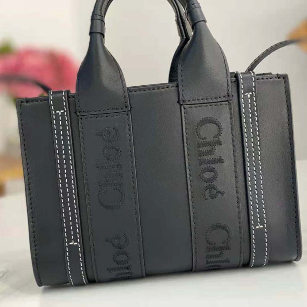 Chloe Women Mini Woody Tote Bag with Embroidered Chloé Logo-Black - image 5
