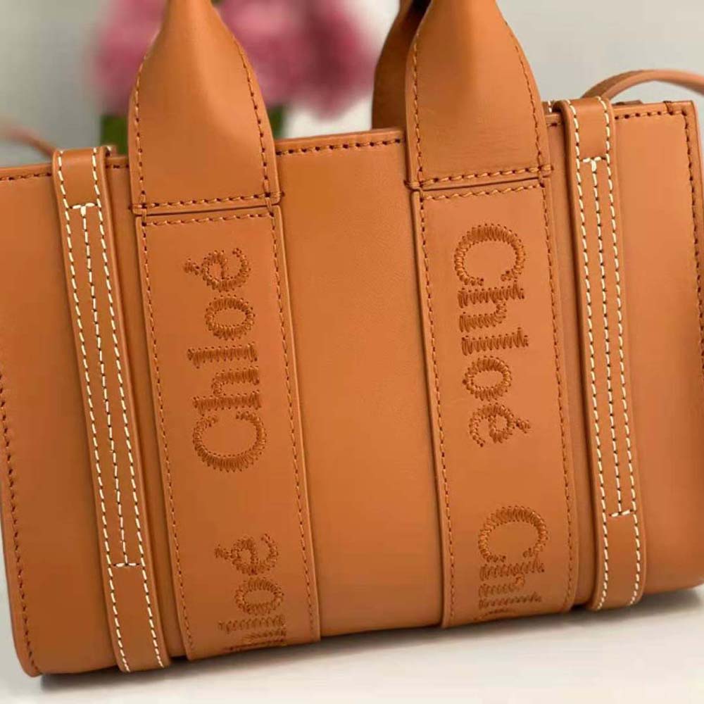 Chloe Women Mini Woody Tote Bag with Embroidered Chloé Logo-Brown - image 8
