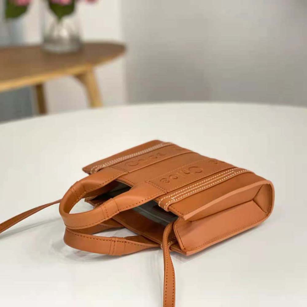 Chloe Women Mini Woody Tote Bag with Embroidered Chloé Logo-Brown - image 5