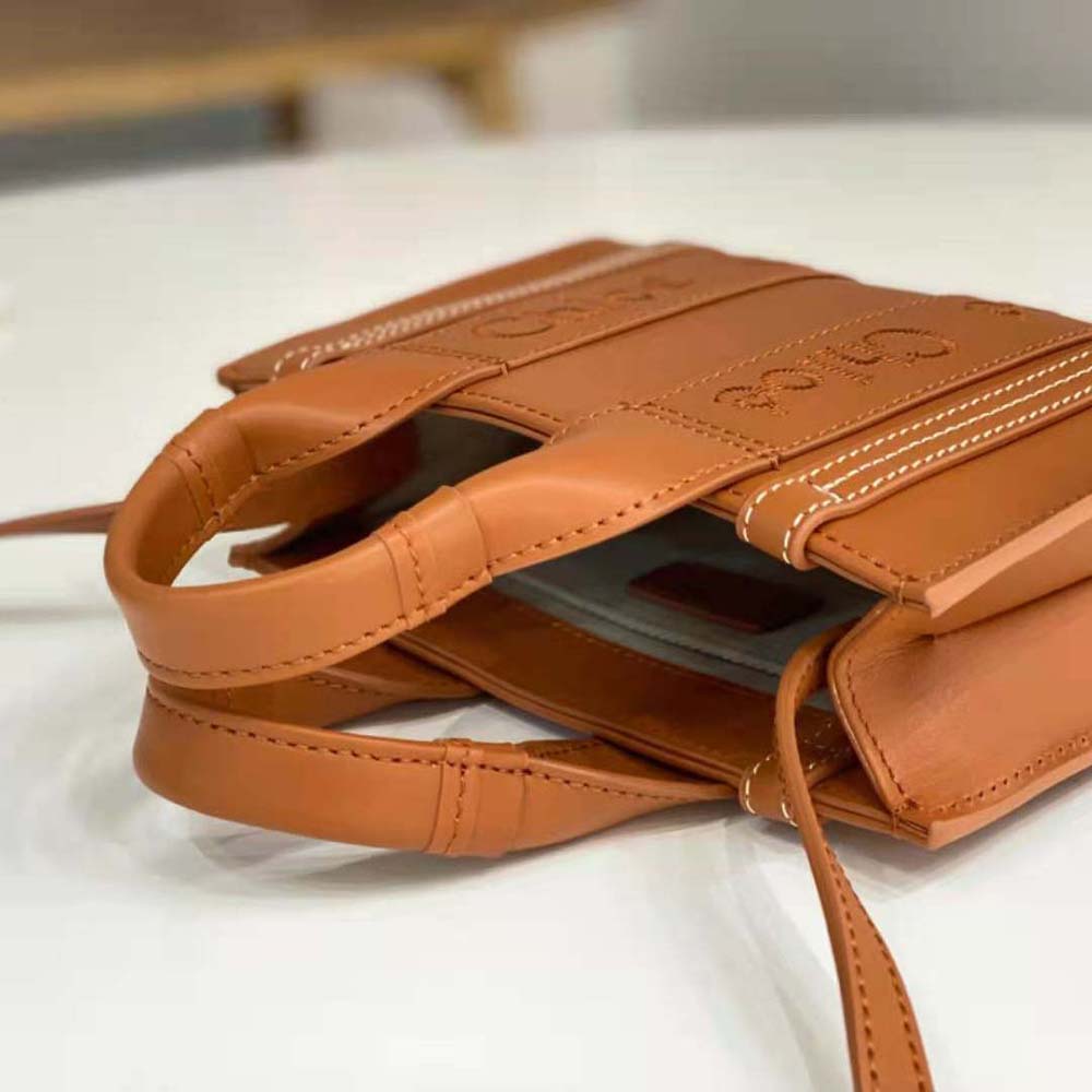 Chloe Women Mini Woody Tote Bag with Embroidered Chloé Logo-Brown - image 7