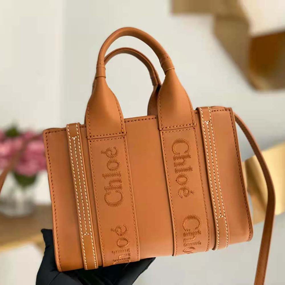 Chloe Women Mini Woody Tote Bag with Embroidered Chloé Logo-Brown - image 4