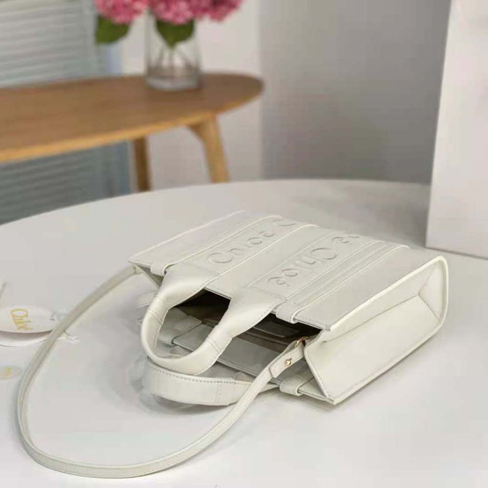 Chloe Women Mini Woody Tote Bag with Embroidered Chloé Logo-White - image 6