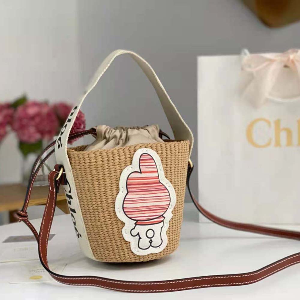 Side profile showing wicker texture on Chloe Women My Melody for Chloé bag