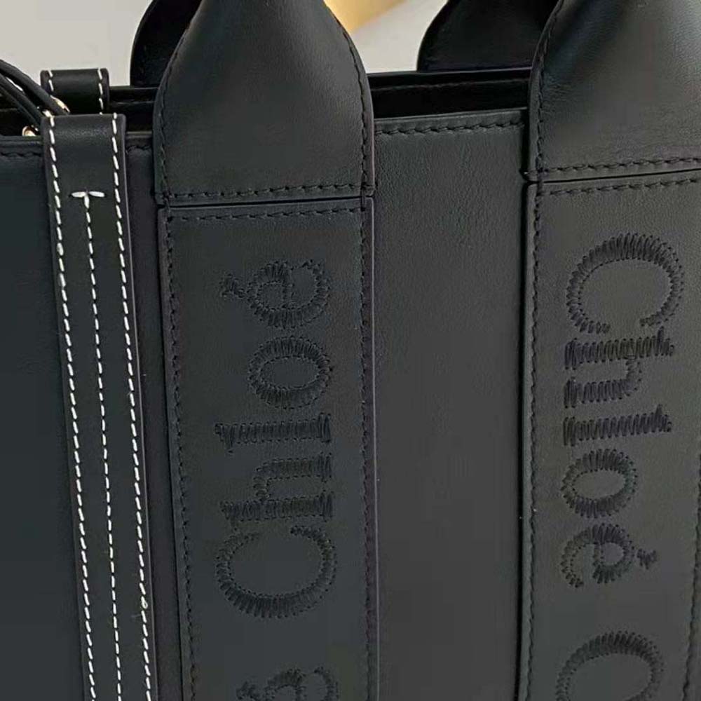 Chloe Women Small Woody Tote Bag with Embroidered Chloé Logo-Black - image 10